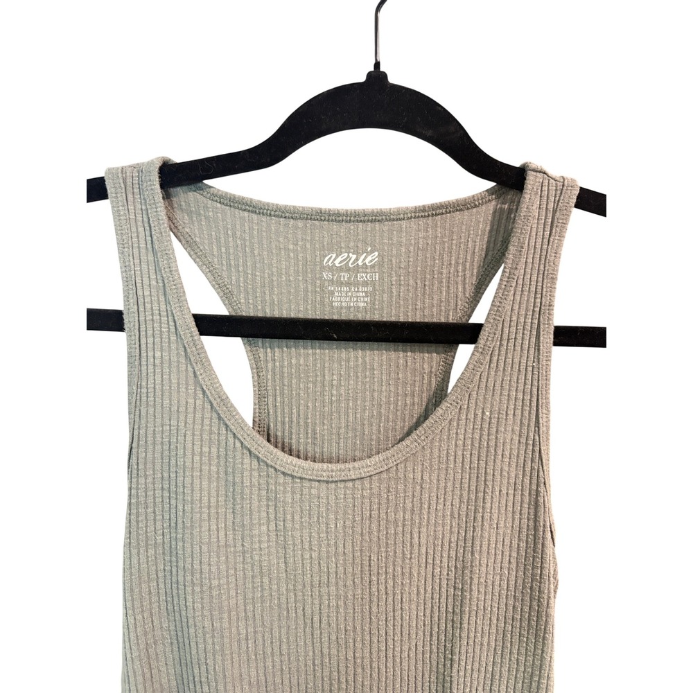 Aerie XS Sage Green Ribbed Racerback Tie-Front Crop Tank Top - Picture 3 of 6